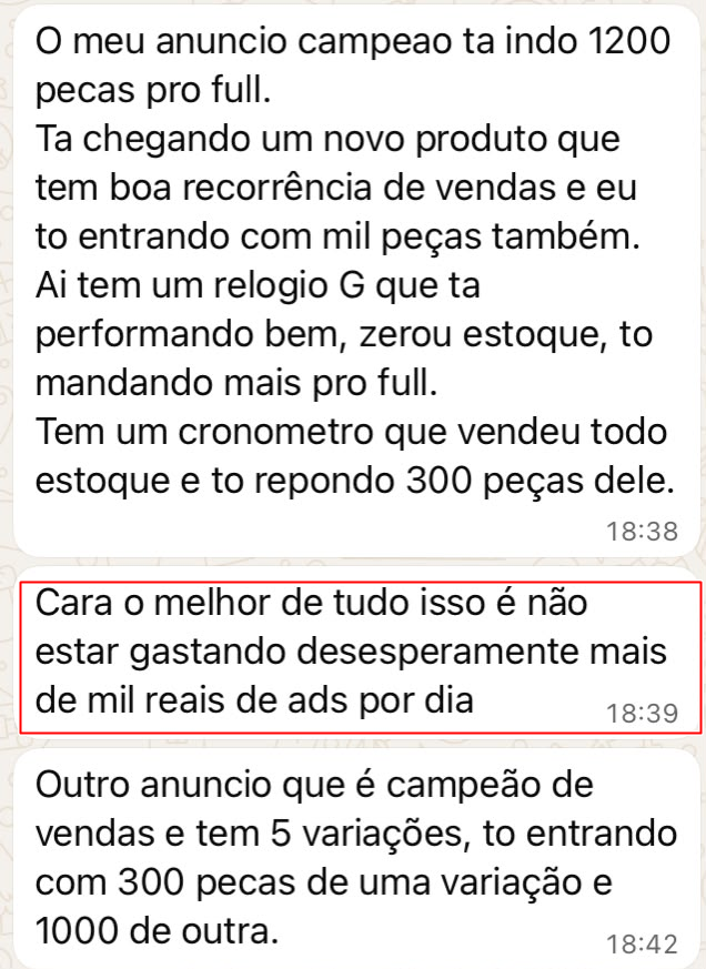 Print da conversa com o seller Gustavo sobre giro de estoque no FULL sem gastar mais em ads